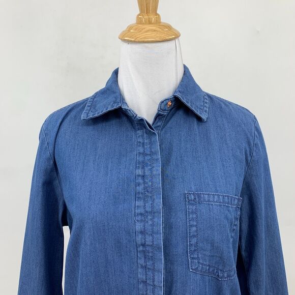 Cece Nordstrom Chambray Top Womens XS Extra Small Blue Hidden Buttons Shirt - Picture 4 of 12